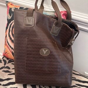 V-Logo Brown Tote Bag Fair cond